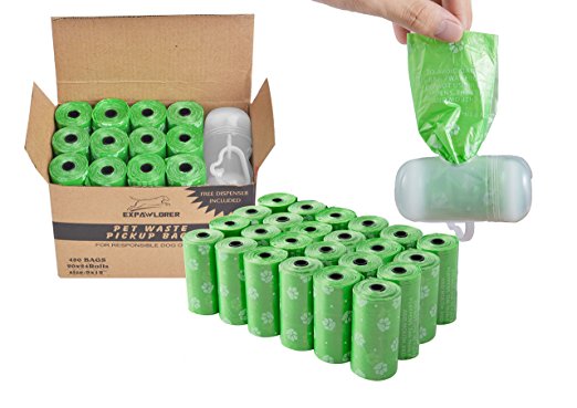 EXPAWLORER Degradable Dog Poop Bags Unscented Leak-Proof Pet Waste Bag includes Dispenser 24 Rolls / 480 Count