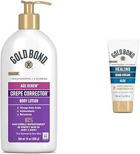 Gold Bond Age Renew Crepe Corrector Body Lotion, Replenishing & Smoothing Formula, 14 oz. & Healing Hand Cream, 3 oz., With Aloe, Moisture That Lasts Through Handwashing