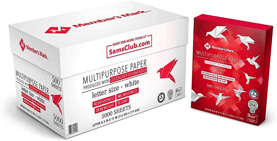 Member’s Mark Multipurpose Copy Paper, 20 lb., 92 Bright, 8.5 x 11” – 10 Ream Case