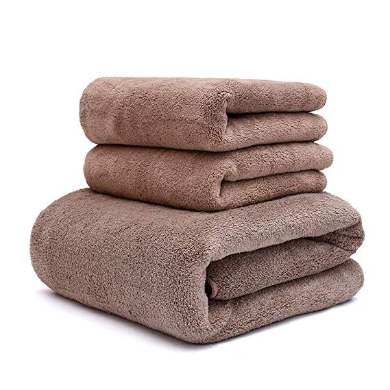 Luxurious Towel Set, Superfine Fiber Bath Towel and 2 Hand Towels Ultra Soft and Comfortable Durable Tear Resistant Perfect for Bathroom Decoration