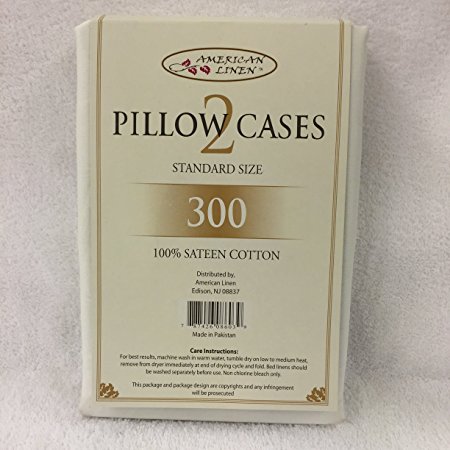 American 2-Pack Standard Size Pillowcases, WHITE 100% COTTON 300TC