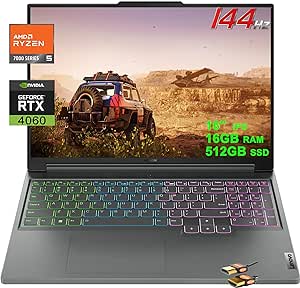 Lenovo Legion Slim 5 Gaming Laptop 16" WUXGA IPS 144Hz AMD Zen 4 Hexa-Core Ryzen 5 7640HS 16GB RAM 512GB SSD GeForce RTX 4060 8GB Graphic RGB Backlit Rapid Charge Pro Win11 Grey   HDMI Cable