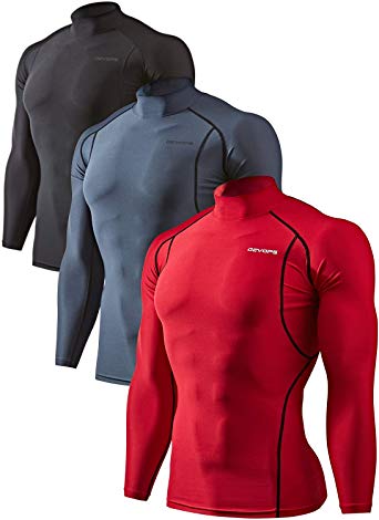 DEVOPS Men's 3 Pack Cool Dry Athletic Compression Long Sleeve Baselayer Workout T-Shirts