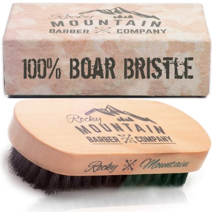 Beard Brush - Military Style 100% Boar Bristle - Desert Storm Professional Barber Shop Grade Natural and Soft Brush for Beard Wax, Beard Balm in Giftbox Packaging