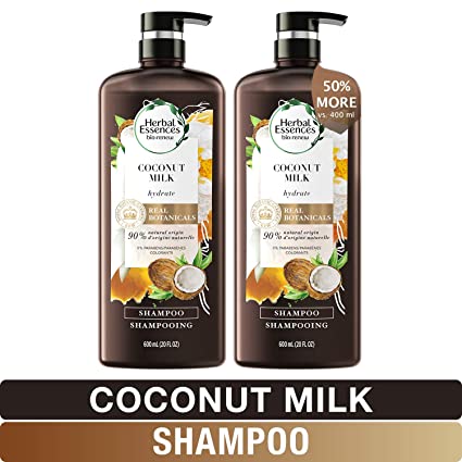 Herbal Essences, Shampoo With Natural Source Ingredients, Color Safe, BioRenew Coconut Milk, 20 fl oz, Twin Pack