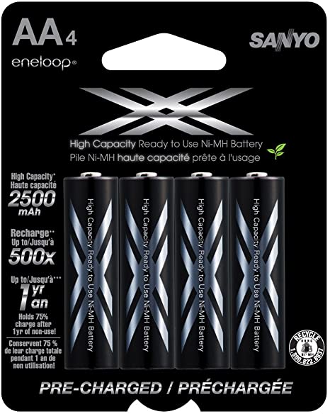 Eneloop XX 2500Mah Typical / 2400 Mah Minimum High Capacity 4-Pack AA Ni-MH Pre-Charged Rechargeable Batteries (HR3UWXA4A)(Discontinued by Manufacturer)