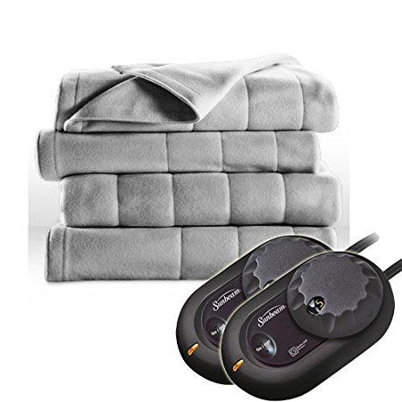 Sunbeam Royal Dreams Quilted Fleece Heated Electric Blanket Queen Misty Grey