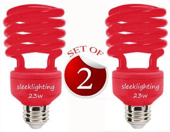 SleekLighting 23 Watt T2 RED Light Spiral CFL Light Bulb, 120V, E26 Medium Base-Energy Saver (Pack of 2)