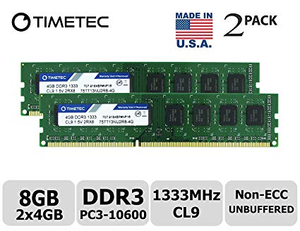 Timetec Hynix IC 8GB Kit (2x4GB) DDR3 1333MHz PC3-10600 Non ECC Unbuffered 1.5V CL9 Dual Rank for Dell Optiplex 780 DT/MT / SFF Memory Ram Upgrade and More (Low Density 8GB Kit (2x4GB))