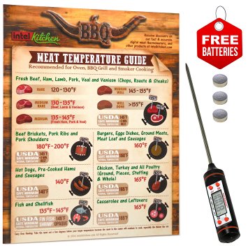 Highly Accurate Digital Meat Thermometer   Best Designed Meat Temperature Guide Magnet by Intel Kitchen for Oven and BBQ Grill Cooking. USDA Safety and Chef Recommended Internal Meat Temperature.