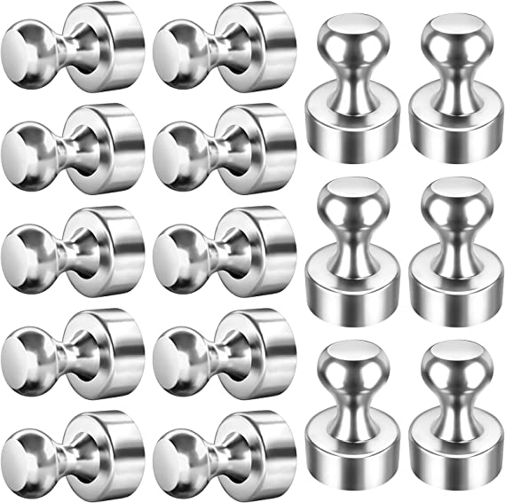 Strong Magnet, 16 Pack 12 x 16 mm Silver Neodymium Magnets Push Pins, Fridge Magnets, Whiteboard Magnets, Magnetic Thumb Tacks, Magnets for Fridge, Magnets for Whiteboard, Photo, Map, Office, DIY