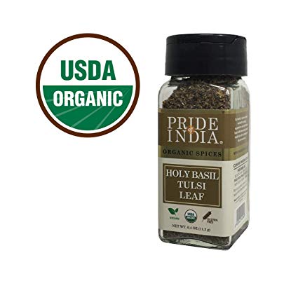 Pride Of India- Organic Sweet Holy Basil Leaf, 0.4oz (11.3gms) Dual Sifter Jar, Pure Indian Tulsi Leaf (Ocimum Sanctum) Offers Best Value - BUY 1 GET 1 FREE (MIX AND MATCH - PROMO APPLIES AT CHECKOUT)