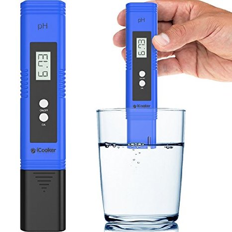 iCooker Digital Ph Meter For Water Testing [3x FREE Buffer Powder Mixture Included] Pen Tester with Auto Calibration Button - Best Aquarium Pool Hydroponic Measurement Range Tool Pocket Size [Blue]