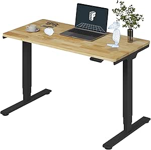 FLEXISPOT Pro Solid Wood 3 Stages Dual Motor 48x24 Inch Electric Height Adjustable Standing Desk Whole-Piece Board Rubber Wood Desk Sit Stand Up Desk (Black Frame   Solid Wood Desktop)