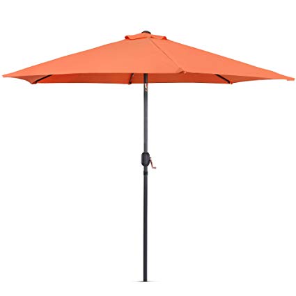 VonHaus 2.7M Steel Powder Coated Parasol - Crank and Tilt Umbrella for Outdoor, Garden and Patio - Tawny Orange