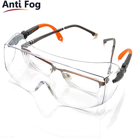 SAFEYEAR Anti Fog Safety Glasses with Clear Anti Scratch Resistant Lenses and No-Slip Grips, UV Protection Safety Over Prescription Glasses for DIY, Lab, Welding, Grinding,Cycling,MTB