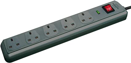 Brennenstuhl Eco-Line, 5-Way Extension Lead (with Surge Protection 13,500 A, Switch and 2 m Cable - Extremely Energy-Efficient) Colour: Light Grey