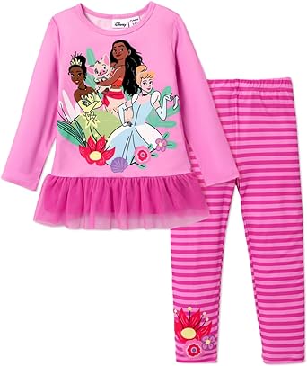 Disney Frozen Princess Anna Elsa Baby Girls Long Sleeve Ruffle T Shirt Dress Pants Leggings Outfit Set