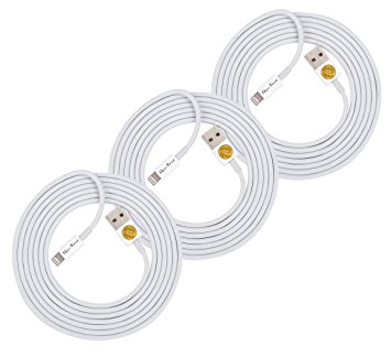 First Class Heavy Duty Lightning to USB Cables White 3 Pack 2m (6ft) for Iphone 6 Plus, 6, 5, 5C, 5S, iPad 4th Gen., iPad Air, iPad Mini, iPad Mini 2, iPad Mini 3, iPod Touch 5th Gen. and Nano 7th Gen.