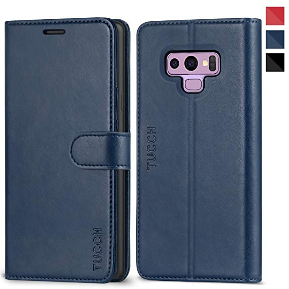 Galaxy Note 9 Case, TUCCH Note 9 Wallet Case, Galaxy Note 9 Flip Folio Case with Card Holder Leather Protective Magnetic Closure Cover Compatible with Galaxy Note 9 (2018 Release) - Dark Blue