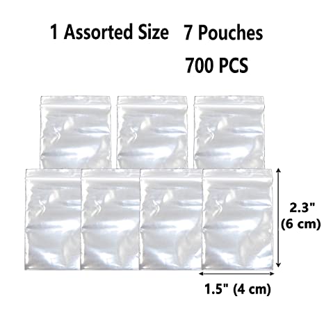 Clear Poly Bags, Plastic Resealable Bags, 1.5x2.3 Inch, 700 Pack Clear Plastic Resealable Zipper Baggies for Jewelry, Bead, Toy Piece, Pill, Snack JBingGG