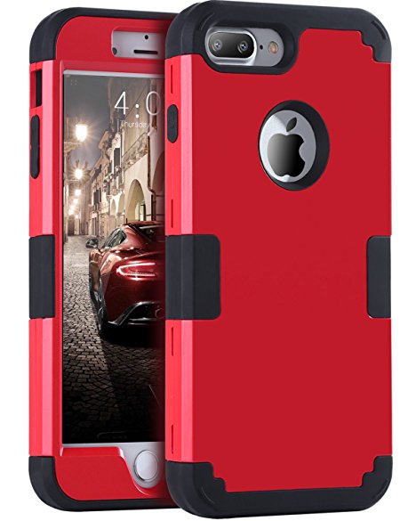 iPhone 8 Plus Case, iPhone 7 Plus Case, BENTOBEN 3 in 1 [Heavy Duty] [Slim] Shockproof Drop Protection Anti-scratch Hybrid Hard PC Soft Silicone Bumper Phone Case for iPhone 8 Plus / 7 Plus Red