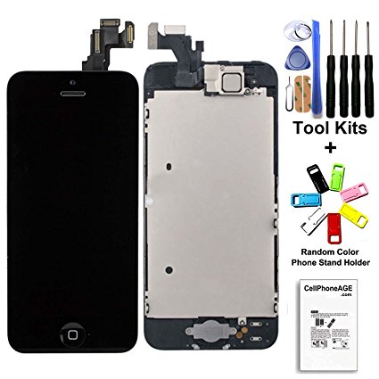 cellphoneage For iPhone 5 New LCD Touch Screen Replacement With Home Button and Camera Full Set Digitizer Display Assembly Replacement   Free Tool Kits   Free Gift (Black)
