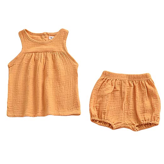 LOOLY Baby Outfits Unisex Girls Boys Cotton Linen Blend Tank Tops and Bloomers