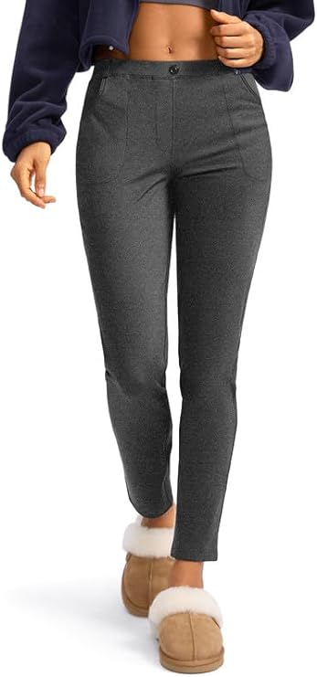 Rammus Women's Fleece Lined Dress Pants with Pockets Warm Business Work Pants Skinny for Winter Office Casual