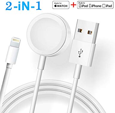 Updated 2019 Version Watch Charger Magnetic Cable for iWatch 5/4/3/2/1, 2in1 Wireless Charging Cable Competible with Apple Watch Series 5/4/3/2/1 and iPhone 11 Max Pro/XR/XS/XS Max/X/8/8Plus/7/7Plus/6