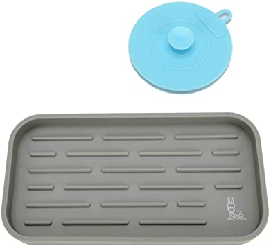 Silicone Sponge Holder - Kitchen Sink Organizer Caddy Tray - Sink Storage Rack for Dish Sponge Soap Dispenser Scrubber - Silicon Drying Mat Draining Mat with a Multifunctional Silicone Scrubber (Grey)