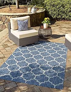 Unique Loom Trellis Collection Area Rug-Lattice Design, Moroccan Inspired for Indoor/Outdoor Décor, 3' 3" x 5' 3", Navy Blue/Gray