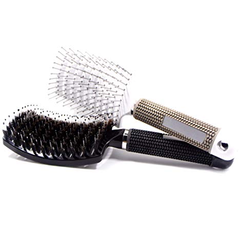 YUMSUM Boar Bristle Vent Hair Brush set,Flex Vented Detangling Styling Paddle Hairbrush Comb for Women's Long Thick Curly Tangled Hair Massage Brush