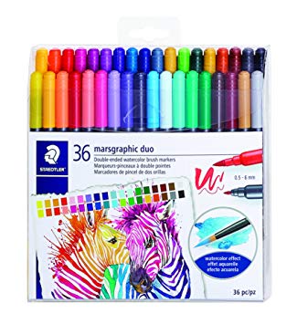 STAEDTLER double ended watercolor brush markers, marsgraphic duo, for illustrations, detail work, manga and expressive lettering, 36 colors 3000TB36LU
