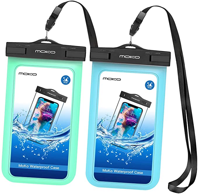 MoKo Waterproof Phone Pouch Holder [2 Pack], Underwater Cellphone Case Dry Bag with Lanyard Armband Compatible with iPhone 13/13 Pro Max/iPhone 12/12 Pro Max/11 Pro Max, X/Xr/Xs Max/8, Samsung S21/S10