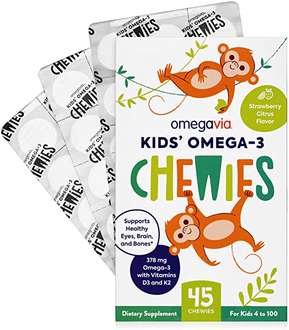 Omega-3 Fish Oil Gummies - with Vitamins D3 and K2 - Ultra-High DHA Chewable Gel Gummy Supports Brain, Eyes and Bones - Sugar-Free Natural Fruit Flavor - 45 Gel Gummies for Kids and Adults