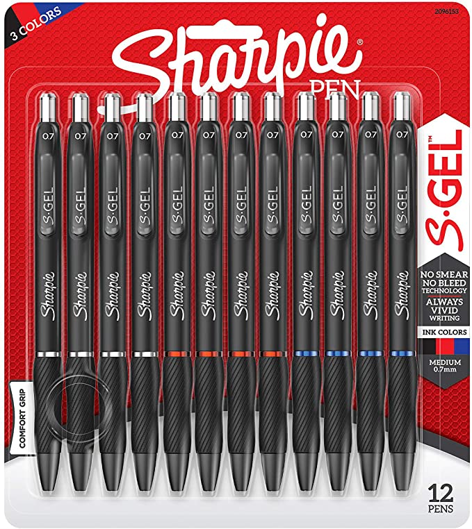 Sharpie S-Gel, Gel Pens, Medium Point (0.7mm), Assorted Colors, 12 Count