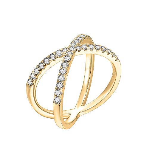 PAVOI 14K Gold Plated Crossover X Stackable Rings | Gold Rings for Women