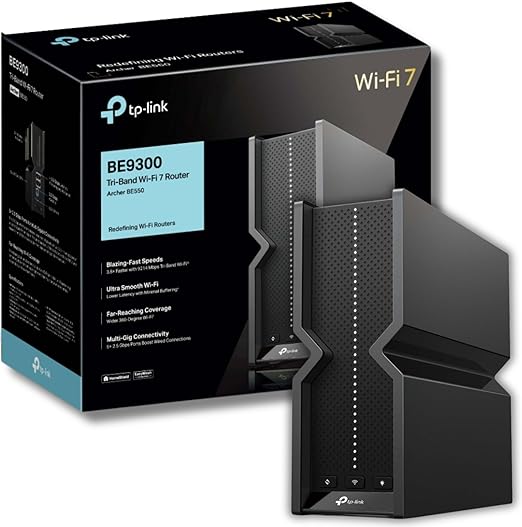 TP-Link BE9300 Ultra-Fast 9214 Mbps 6-Stream Tri-Band Wi-Fi 7 Router, Five 2.5G Ports, 4K-QAM, EasyMesh-Compatible, 8K streaming, VR/AR, Online Gaming, Easy Setup (Archer BE550)