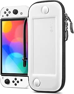 Fintie Slim Carrying Case for Nintendo Switch OLED Model 2021/Switch 2017 - [Slim Fit] Shockproof Protective Travel Storage Bag w/10 Game Cartridges for Switch Console Joy-Con, White