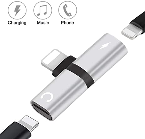Headphone Adapter for iPhone 11/XS Max/iPhone XS/X/iPhone 8/8plus 7/7plus, 3.5mm Headphone Jack Adapter 2 in 1 Converter for Aux Audio Splitter Jack Supports iOS 12 or Higher-Black