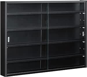 HOMCOM 5-Tier Display Cabinet, Glass Display Case with 2 Doors and Adjustable Shelves, Wall-Mounted, Black