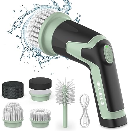 Biuble Electric Spin Scrubber, Bathroom Scrubber Cordless Power - 8 Replaceable Cleaning Brush Heads for Cleaning Bathroom, Kitchen, Tile, Floor, Car, Bottle