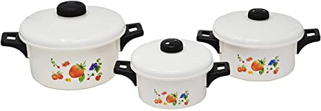 Set of 3 Microwave Cooking Pots with Handles and Vented Lids | Color Design on Front - by Home-X