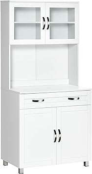 HOMCOM Buffet de Cuisine Armoire de Cuisine contemporaine Multi-Rangement 2 placards Portes Grand tiroir Coulissant Panneaux MDF Blanc