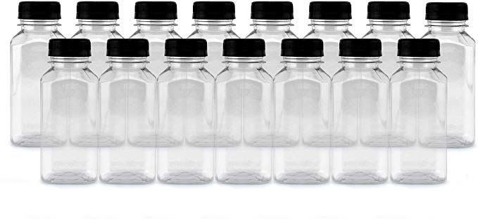 8-Ounce Plastic Juice Bottles (15-Pack); Great for Milk, Juice, Smoothies, Lunch Box & More