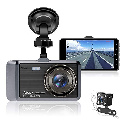 Dash Cam, Abask Dash Camera for Cars with Night Vision and Parking Dash Cam Front and Rear Dual Camera with 4" IPS Screens, 1080P Full Hd, G-Sensor, Wdr 170°Wide Angle and Motion Detection
