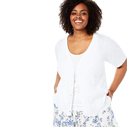 Woman Within Women's Plus Size Short Sleeve V-Neck Cardigan