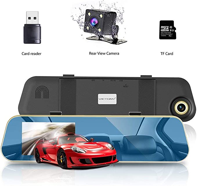 FHDCAM 1080P Full HD 4.3" LCD Rearview Mirror Car Dash Cam,Dual Lens Vehicle Camera with Night Vision,Motion Detection,G-Sensor