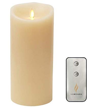 3.5"x7" Flameless Luminara Candle -Remote Included- Real Wax & Real Flickering Candle Motion - Vanilla Scented, Ivory
